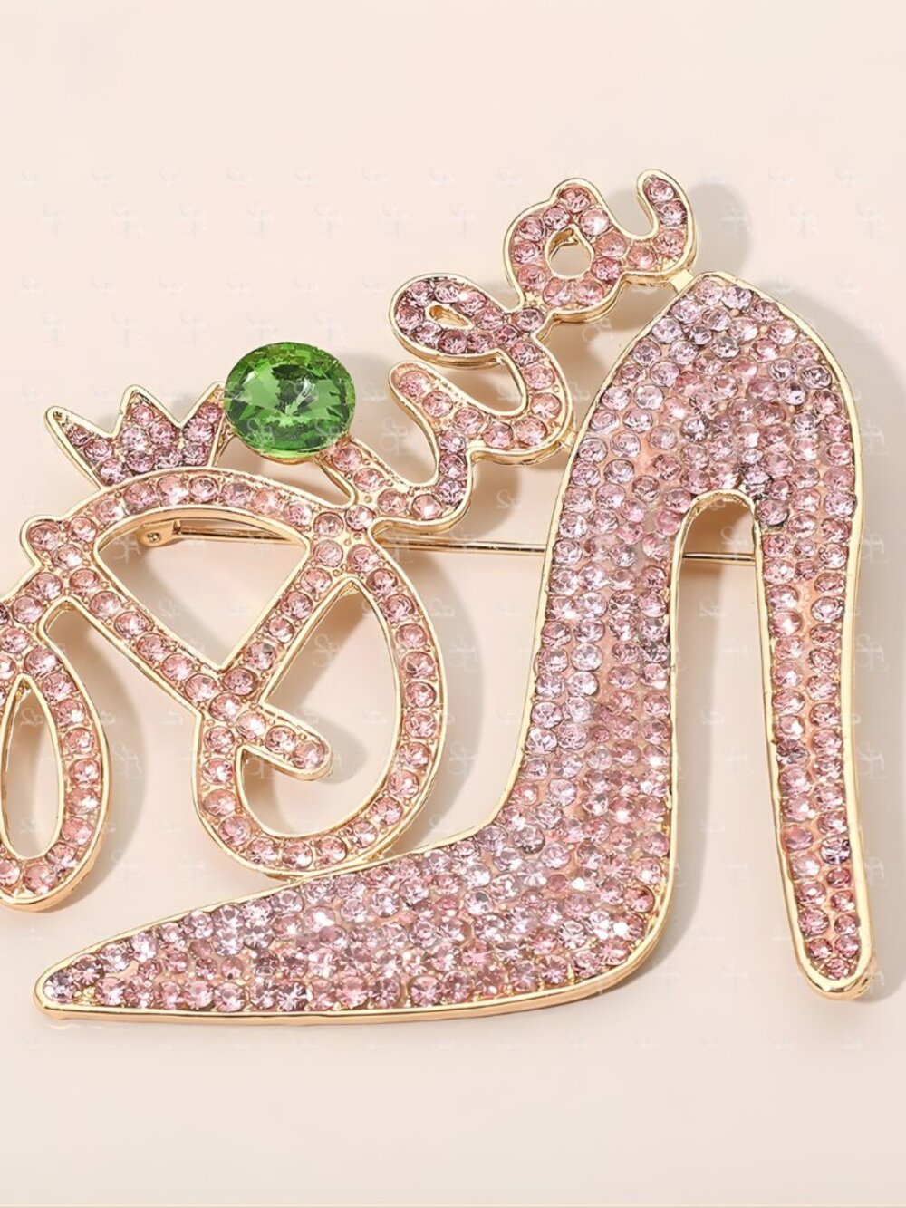 AKA Pink Green Rhinestone High Heel Brooch Statement Glam Pin